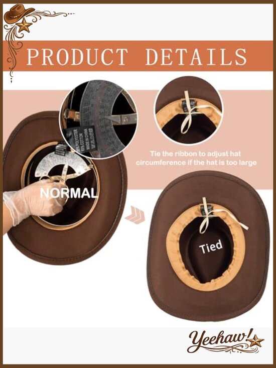 Felt Fedora Cowboy Hat Wide Brim Sun Protection Adjustable Sweatband main image 4